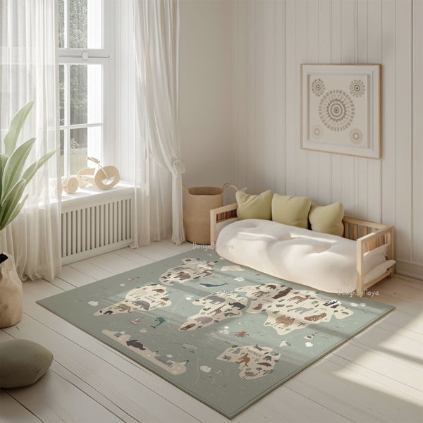Baby Animals ABC Rug / World map Area Rug