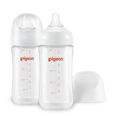 Glass wide neck baby bottle 2-pack, 8.1 oz for 3+ months, safe and durable feeding solution.