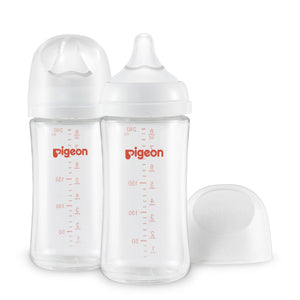Glass wide neck baby bottle 2-pack, 8.1 oz for 3+ months, safe and durable feeding solution.