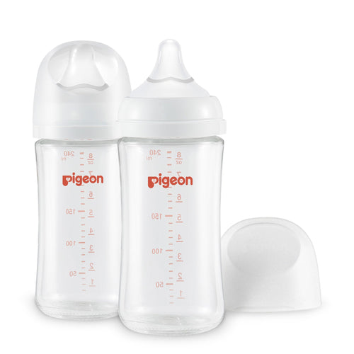 Glass wide neck baby bottle 2-pack, 8.1 oz for 3+ months, safe and durable feeding solution.