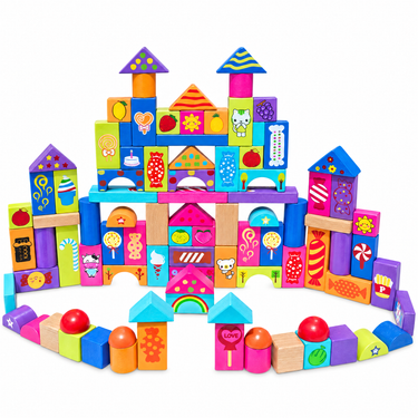 Set of 90 Colorful Wooden Building Blocks Educational Stacking Toy Castle