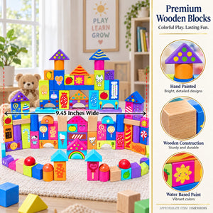 Set of 90 Colorful Wooden Building Blocks Educational Stacking Toy Castle