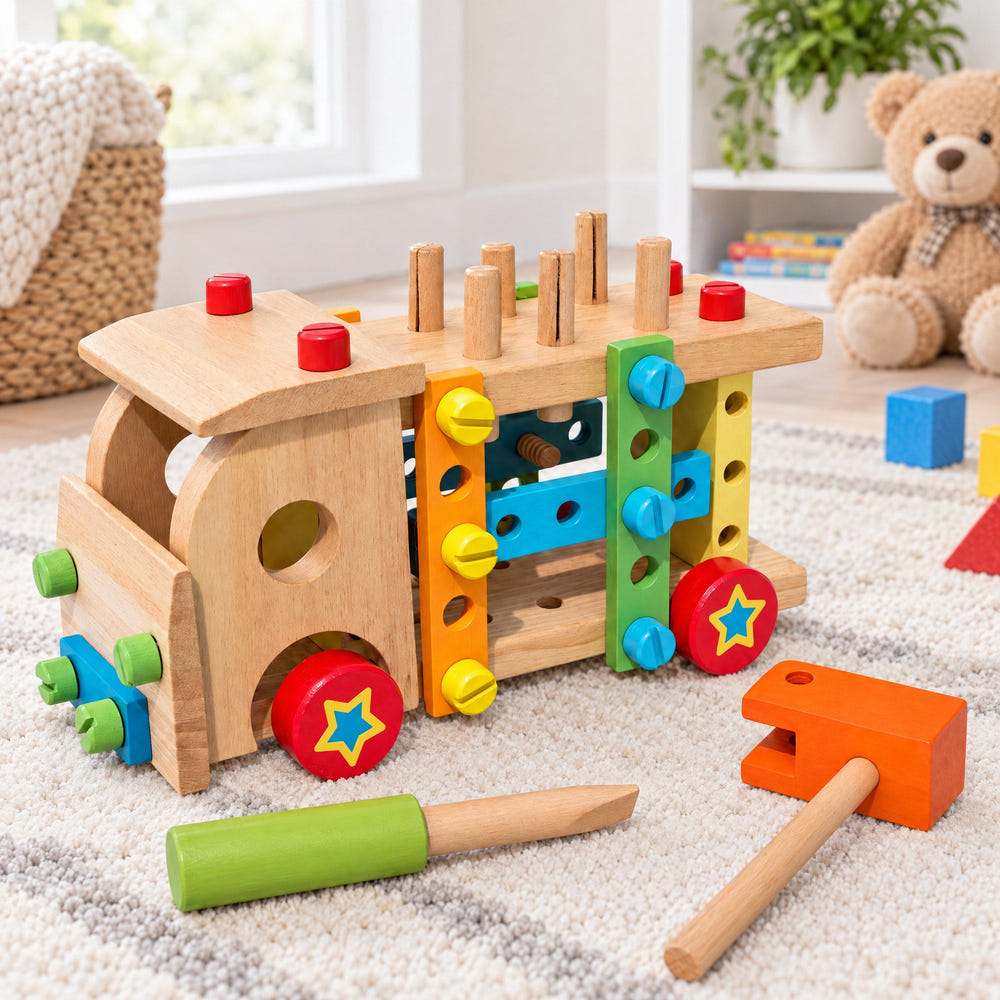 Set of Wooden Truck with Building Tools