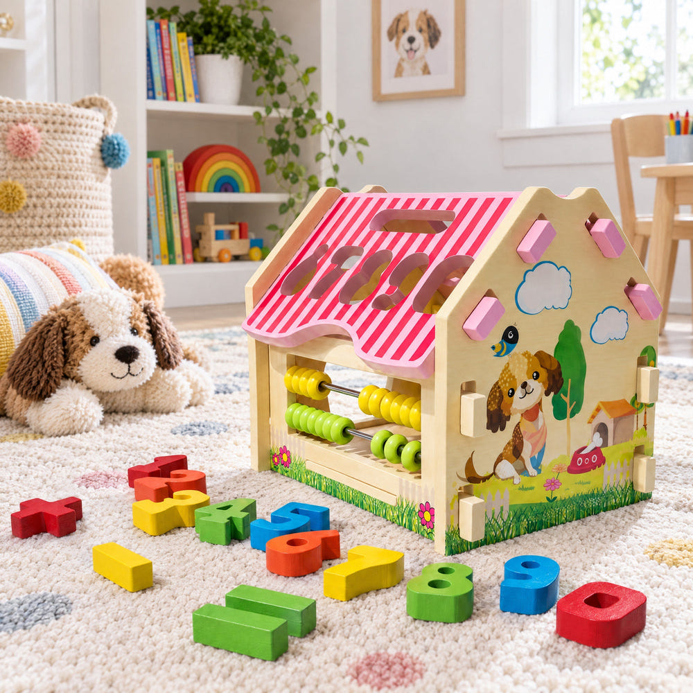 Wooden Counting House with Numbers & Abacus