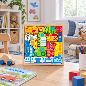 Cars, Ship, Plane, Helicopter and Sign Learning Wooden Blocks Puzzle