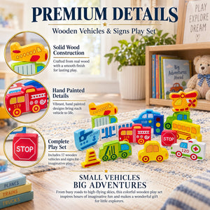 Cars, Ship, Plane, Helicopter and Sign Learning Wooden Blocks Puzzle