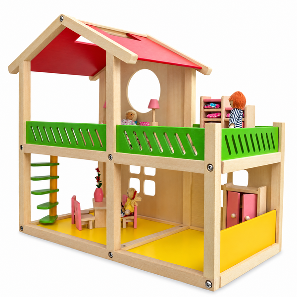 Wooden toy house for babies, 18.5 inches, showcasing angle 3 view, perfect for imaginative play and early development.