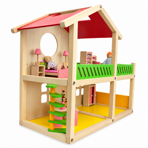 Wooden toy house for babies, 18.5 inches, showcasing angle 4 view, perfect for imaginative play and development.