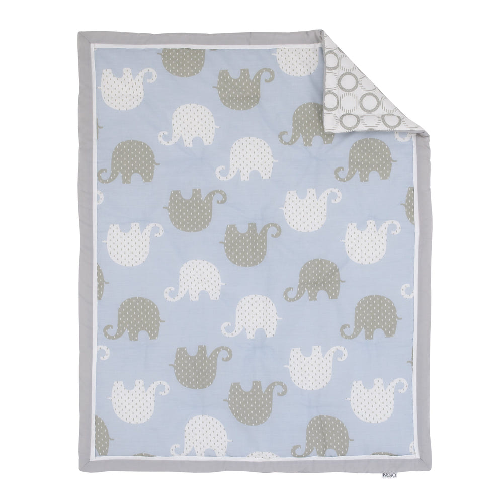 NoJo Dreamer Elephant Blue, Grey 8 Piece Nursery Crib Bedding Set