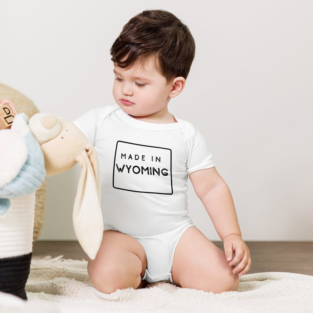Wyoming Baby Onesie - Short Sleeve Bodysuit for infants, featuring a cute design and soft fabric. Perfect for everyday wear.