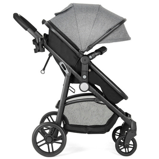 2-in-1 foldable pushchair stroller for newborns, angled view showcasing compact design and versatility.