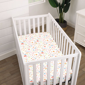 Spring Garden Pink, Green, Orange and Ivory Super Soft Mini Crib Sheet