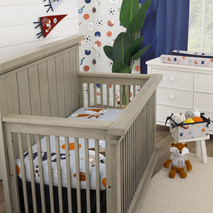 Team All Star Light Blue, Grey, and Orange, MVP Fox and Raccoon Sports Theme with White Stars Photo Op 100% Cotton Fitted Crib Sheet