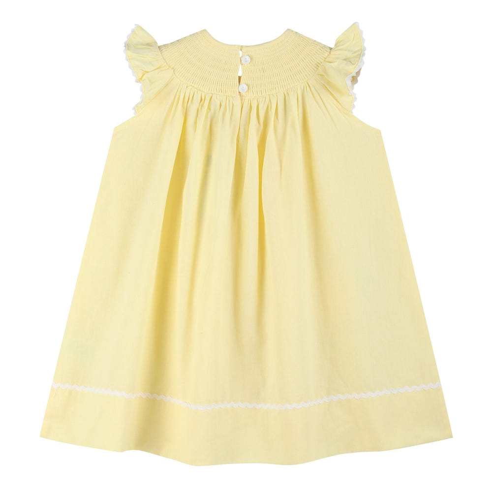 Yellow Daisy Pocketed Smocked Bishop Dress for babies, featuring a charming floral design and comfortable fit.