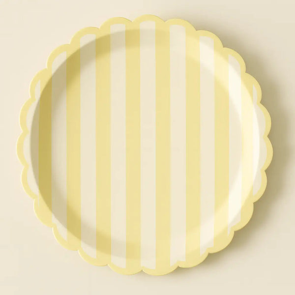 Yellow Striped Scalloped Dinner Plates S16