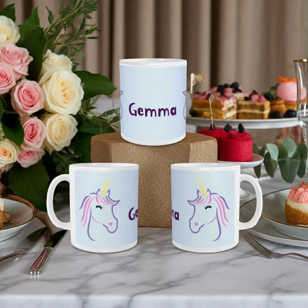 Personalized Ceramic Unicorn Tea & Coffee Mug: 11oz White Cup, Custom Name Gift
