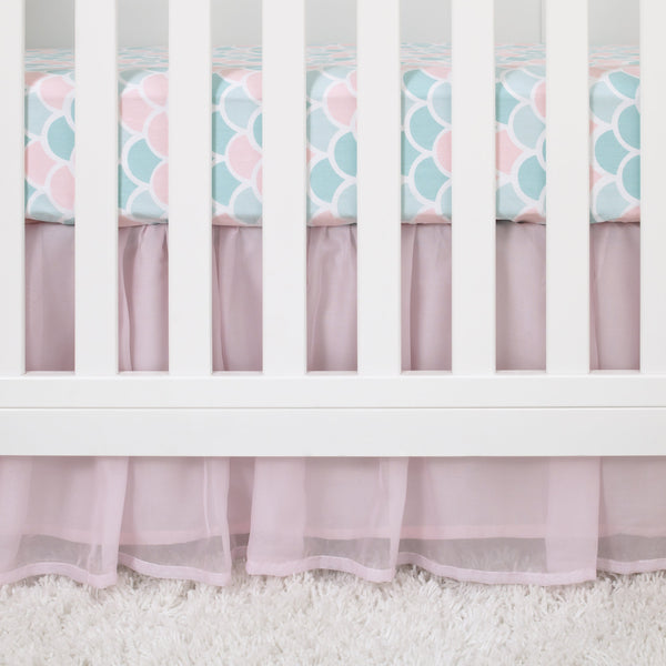 Sugar Reef Mermaid 4 Piece Nursery Crib Bedding Set - Appliqued Round Play Quilt, 100% Cotton Fitted Crib Sheet, Shirred Crib Skirt with 16" Drop, Nursery Organizer