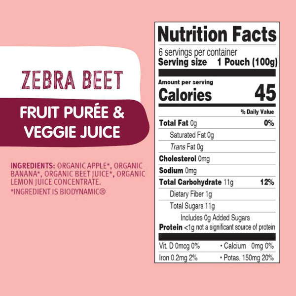 Holle Baby Food Pouches - Organic Fruit & Veggie Puree - Zebra Beet