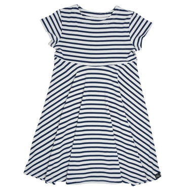 Swirly Girl Short Sleeve Dress - Navy Stripe