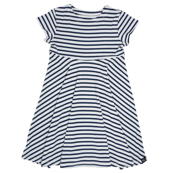 Swirly Girl Short Sleeve Dress - Navy Stripe