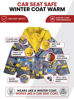 Car Seat Coat | The Road Coat Vegan - Construction Print