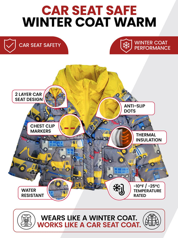 Car Seat Coat | The Road Coat Vegan - Construction Print