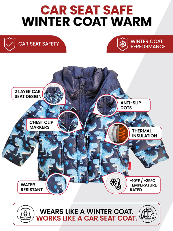 Car Seat Coat | The Road Coat Vegan - Navy Raptor Print