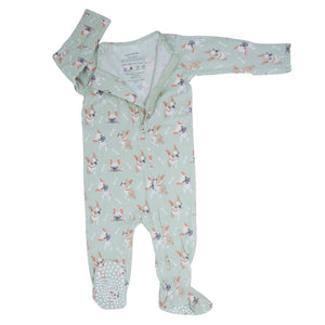 Mint Frenchie Puppy Zipper Footie
