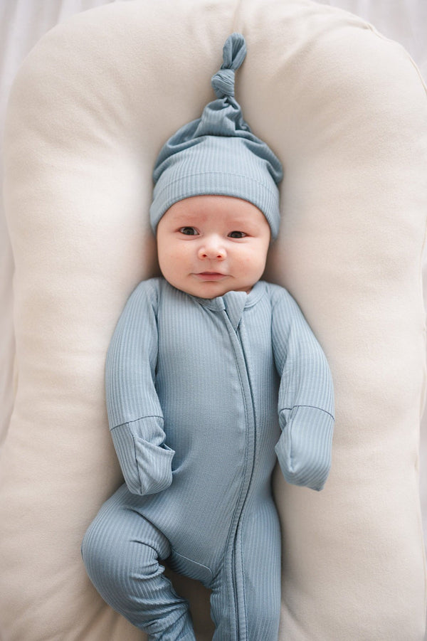 Arona Blue Ribbed Baby Pajamas | Zipper Romper