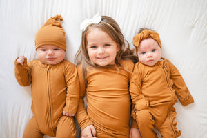 Caramel Ribbed Baby Pajamas | Zipper Romper