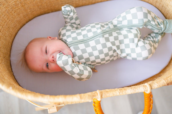 Jade Checker Baby Pajamas | Zipper Romper