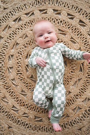 Jade Checker Baby Pajamas | Zipper Romper