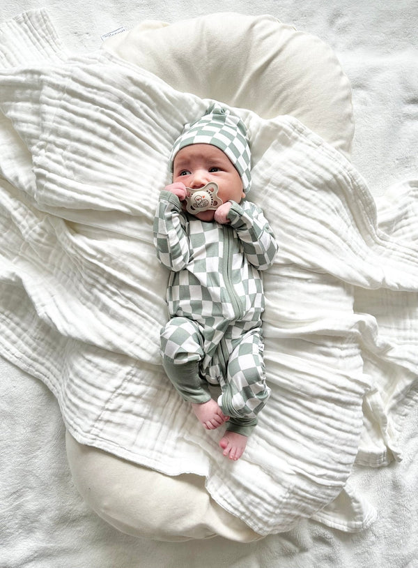 Jade Checker Baby Pajamas | Zipper Romper