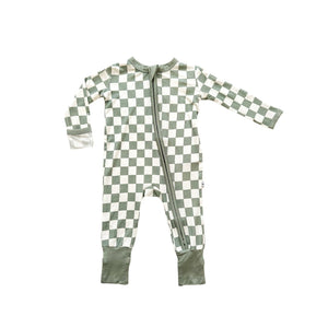 Jade Checker Baby Pajamas | Zipper Romper