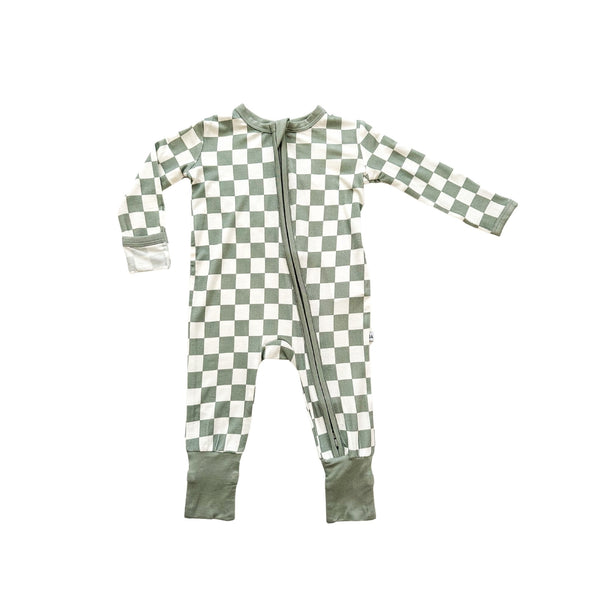 Jade Checker Baby Pajamas | Zipper Romper