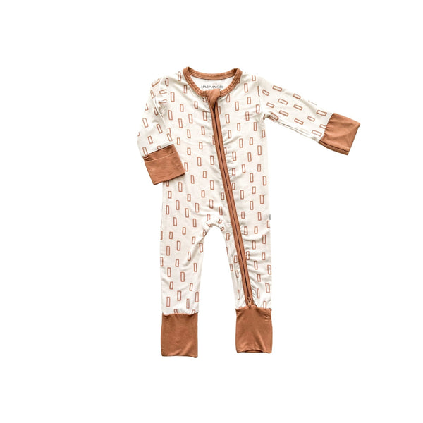 Neutral Rectangle Baby Pajamas | Zipper Romper