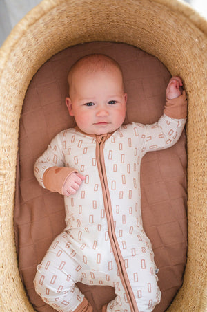 Neutral Rectangle Baby Pajamas | Zipper Romper
