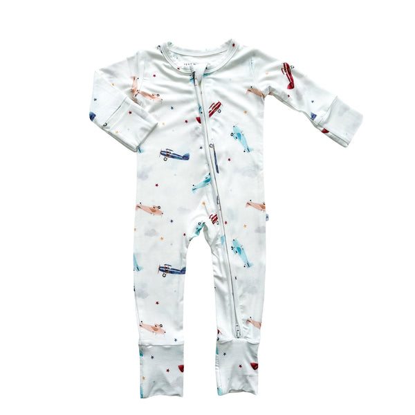 Vintage Airplane Baby Pajamas | Zipper Romper