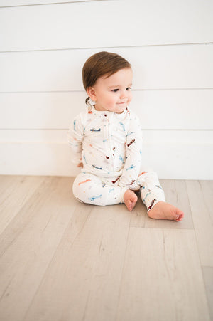 Vintage Airplane Baby Pajamas | Zipper Romper