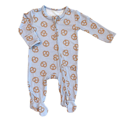Zippered Footie in Pretzel Twists for babies, perfect for cozy sleep and stylish bedding.