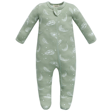 100% Organic Cotton Zip Footed Pajamas - feather green
