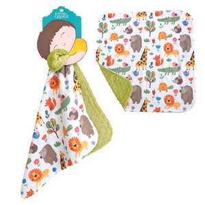 Mini Minky Blanket Zoo Party at angle 5, featuring colorful animal prints for babies.