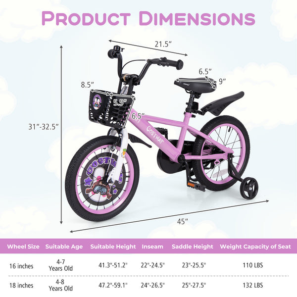 16 Inch Kids Bike for 4-8 Years Old Sport Bicycle with Adjustable Handlebar and Saddle